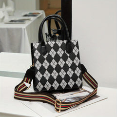 Vintage Rhombus Pattern Square Bag Lightweight Shoulder Bag