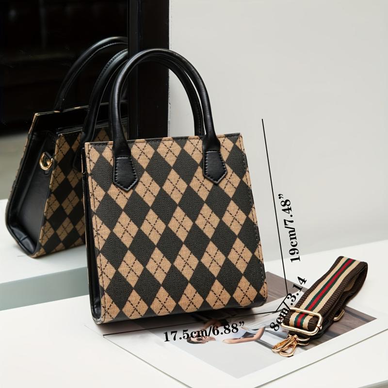 Vintage Rhombus Pattern Square Bag Lightweight Shoulder Bag