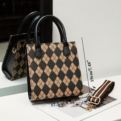 Vintage Rhombus Pattern Square Bag Lightweight Shoulder Bag