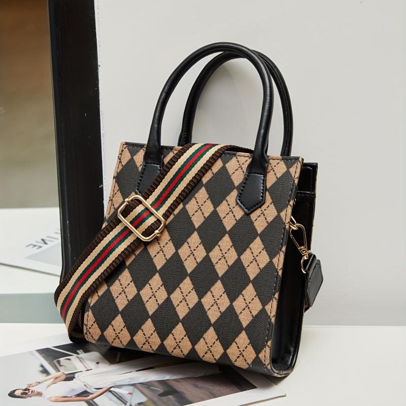 Vintage Rhombus Pattern Square Bag Lightweight Shoulder Bag
