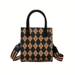 Vintage Rhombus Pattern Square Bag Lightweight Shoulder Bag
