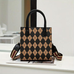 Vintage Rhombus Pattern Square Bag Lightweight Shoulder Bag