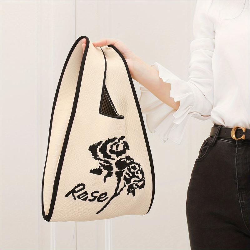 Colorblock Crochet Handbag Stylish Wrist Bag Women's Knitted Purse