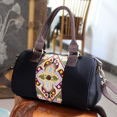 Canvas Embroidered Handbag Large Capacity Shoulder Bag Travel Bag