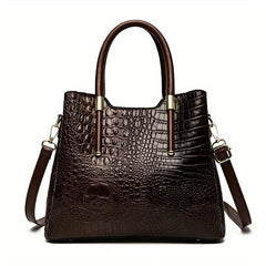Vintage Crocodile Embossed Tote Bag Women's Classic Handbag