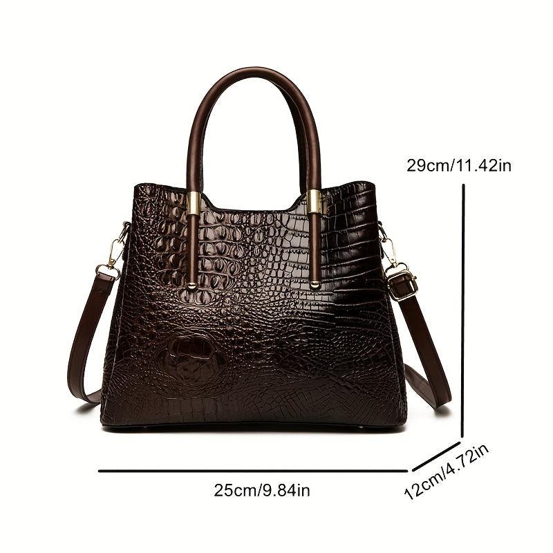 Vintage Crocodile Embossed Tote Bag Women's Classic Handbag