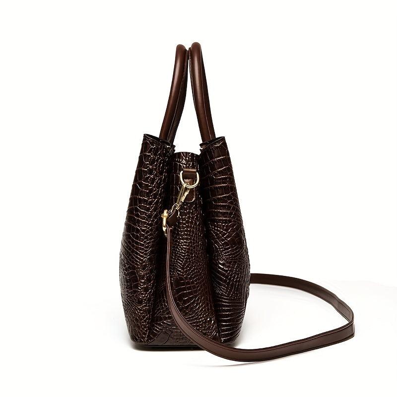 Vintage Crocodile Embossed Tote Bag Women's Classic Handbag