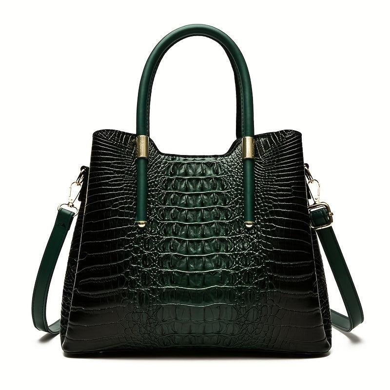 Vintage Crocodile Embossed Tote Bag Women's Classic Handbag