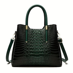 Vintage Crocodile Embossed Tote Bag Women's Classic Handbag