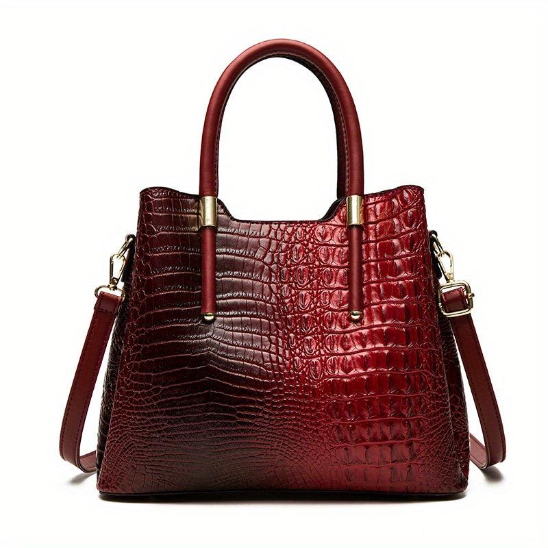 Vintage Crocodile Embossed Tote Bag Women's Classic Handbag