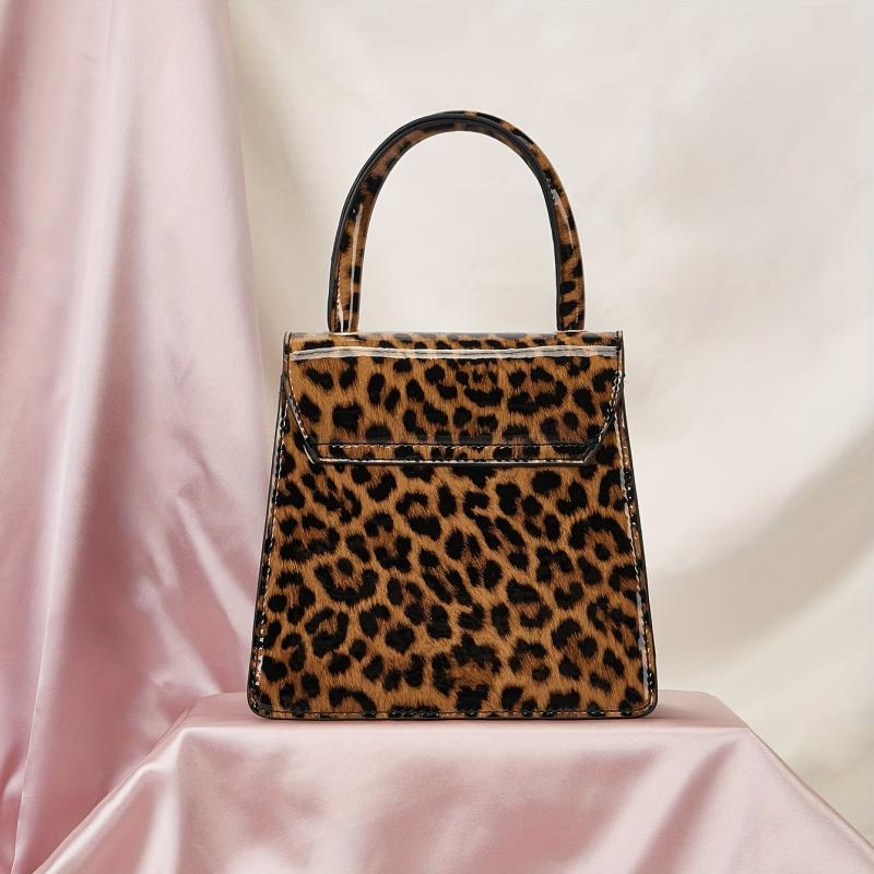 Leopard Pattern Handbag Women's Chain Crossbody Bag Small Top Handle Purse