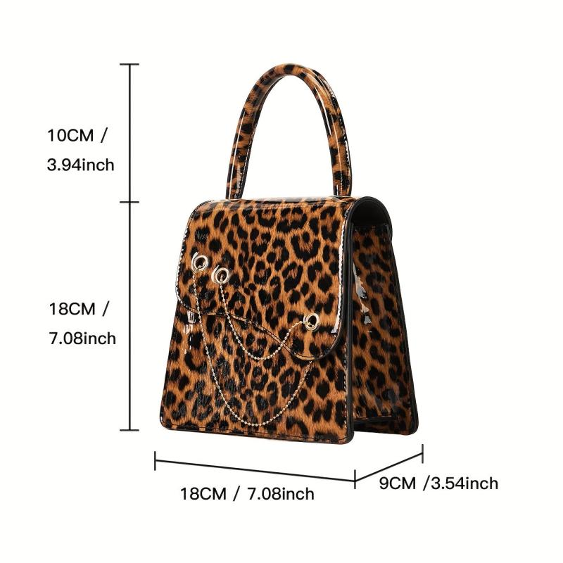 Leopard Pattern Handbag Women's Chain Crossbody Bag Small Top Handle Purse