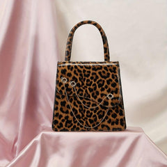 Leopard Pattern Handbag Women's Chain Crossbody Bag Small Top Handle Purse