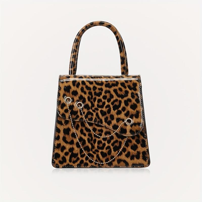 Leopard Pattern Handbag Women's Chain Crossbody Bag Small Top Handle Purse