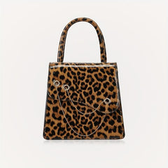 Leopard Pattern Handbag Women's Chain Crossbody Bag Small Top Handle Purse