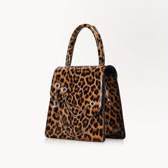 Leopard Pattern Handbag Women's Chain Crossbody Bag Small Top Handle Purse