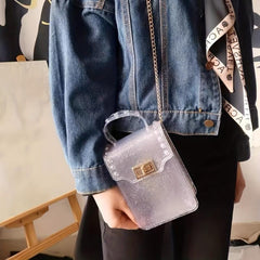 Sequins Glitter Crossbody Chain Bag Turn Lock Stylish Phone Storage Bag