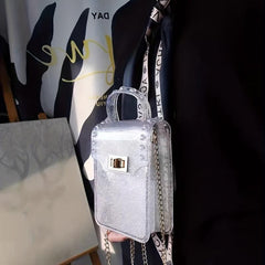 Sequins Glitter Crossbody Chain Bag Turn Lock Stylish Phone Storage Bag
