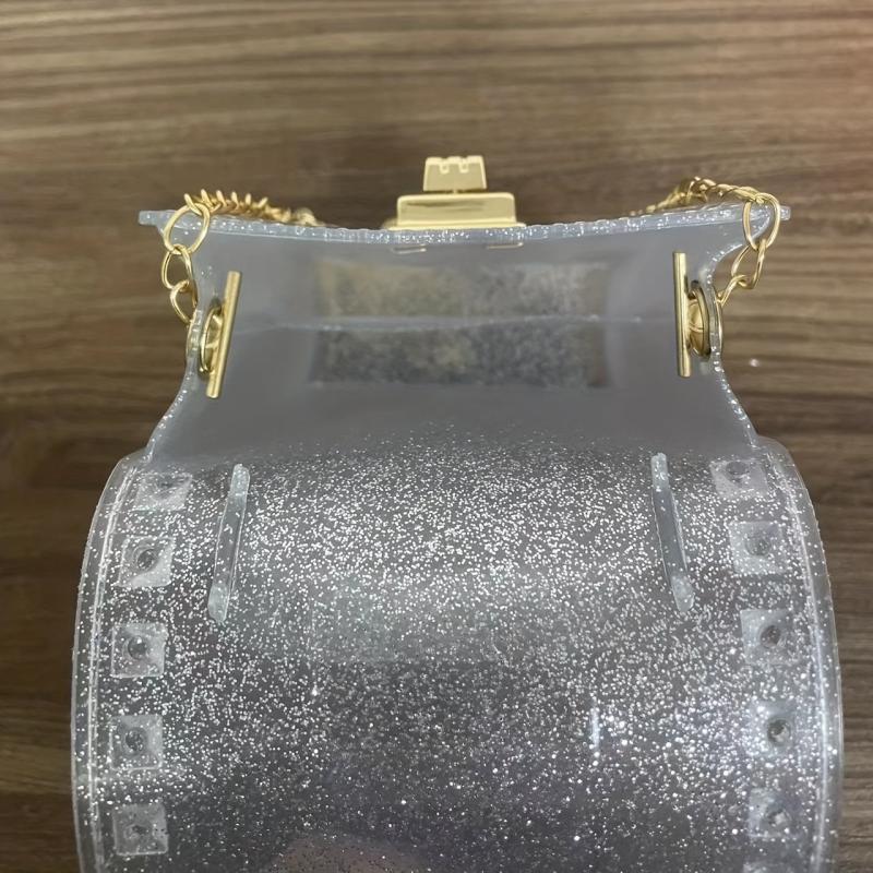 Sequins Glitter Crossbody Chain Bag Turn Lock Stylish Phone Storage Bag