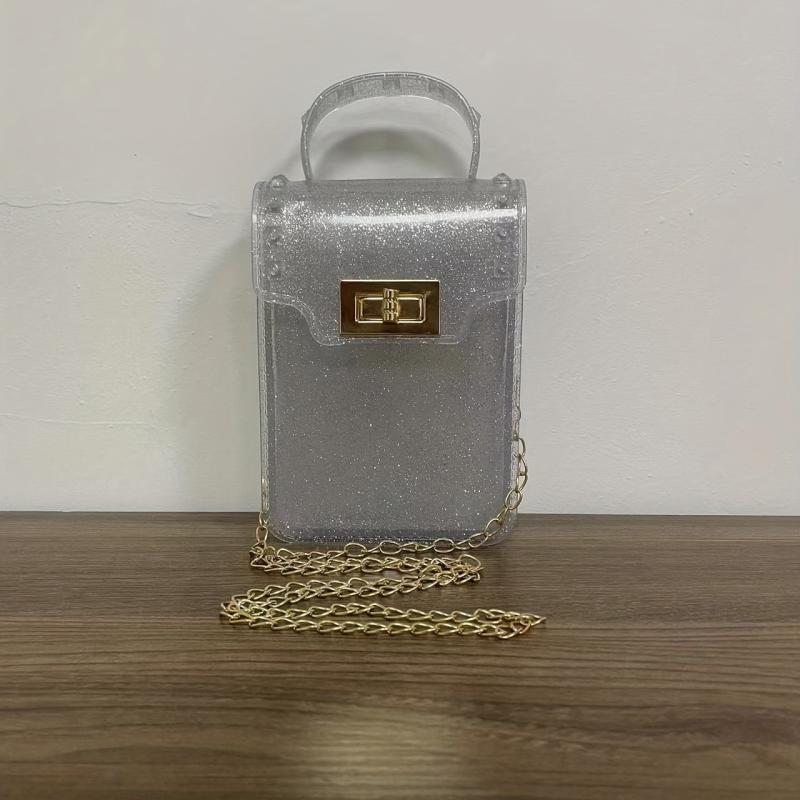 Sequins Glitter Crossbody Chain Bag Turn Lock Stylish Phone Storage Bag