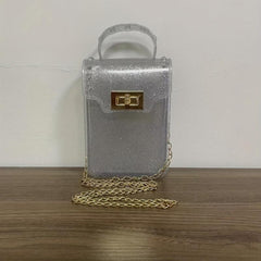 Sequins Glitter Crossbody Chain Bag Turn Lock Stylish Phone Storage Bag