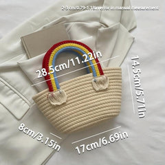 Rainbow Handle Tote Bag Small Tassel Basket For Picnic Work