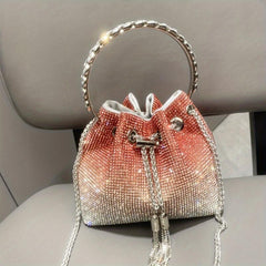 Rhinestone Bucket Bag Glitter Prom Purse Chain Crossbody Bag for Women