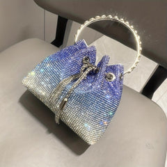 Rhinestone Bucket Bag Glitter Prom Purse Chain Crossbody Bag for Women