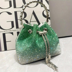 Rhinestone Bucket Bag Glitter Prom Purse Chain Crossbody Bag for Women