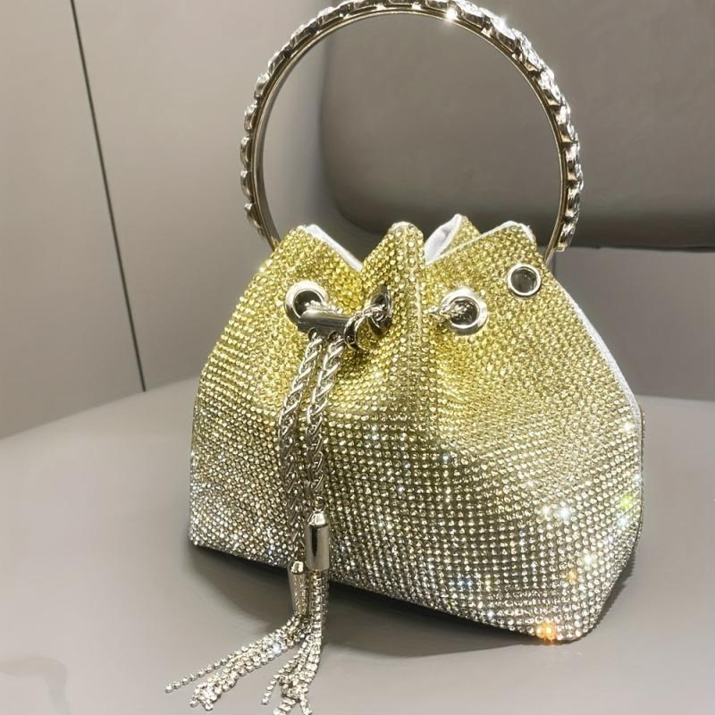 Rhinestone Bucket Bag Glitter Prom Purse Chain Crossbody Bag for Women