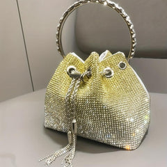 Rhinestone Bucket Bag Glitter Prom Purse Chain Crossbody Bag for Women
