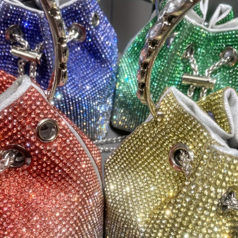 Rhinestone Bucket Bag Glitter Prom Purse Chain Crossbody Bag for Women