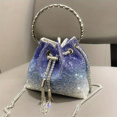 Rhinestone Bucket Bag Glitter Prom Purse Chain Crossbody Bag for Women