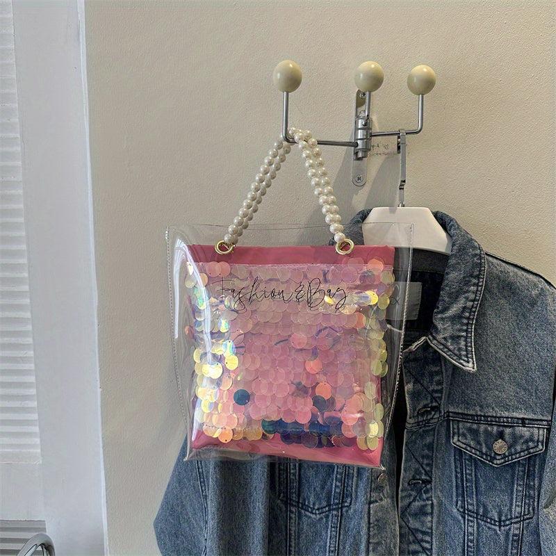 Stylish Satchel Bag with Letter Print and Sequins Decor - Handbag