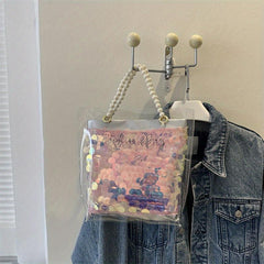 Stylish Satchel Bag with Letter Print and Sequins Decor - Handbag
