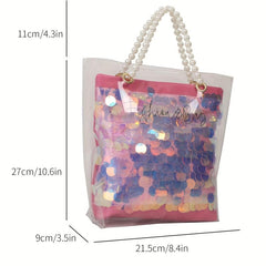 Stylish Satchel Bag with Letter Print and Sequins Decor - Handbag