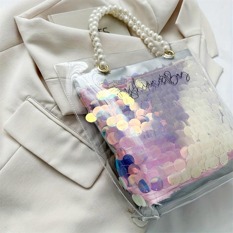 Stylish Satchel Bag with Letter Print and Sequins Decor - Handbag