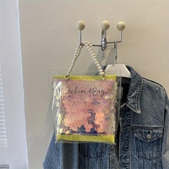Stylish Satchel Bag with Letter Print and Sequins Decor - Handbag