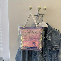 Stylish Satchel Bag with Letter Print and Sequins Decor - Handbag