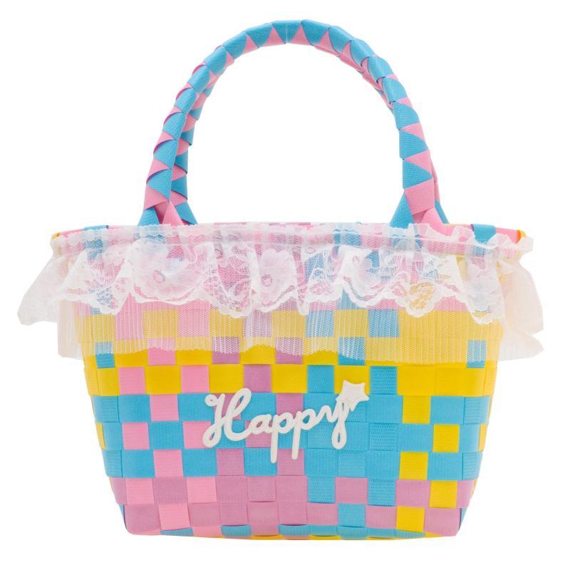 Top Handle Braided Bucket Bag, Beach Basket Handbag