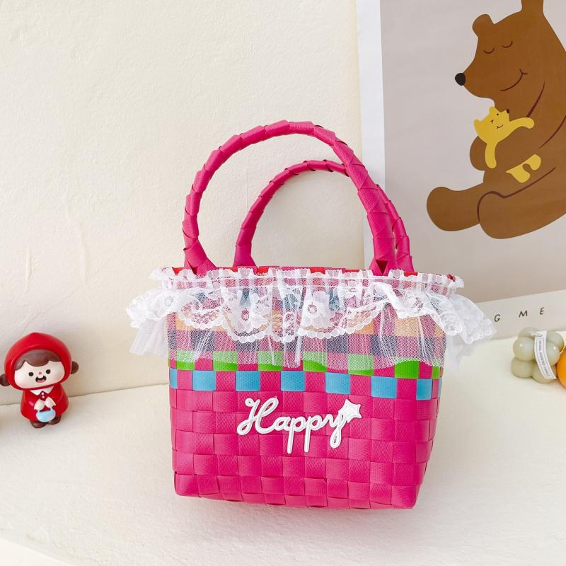 Top Handle Braided Bucket Bag, Beach Basket Handbag