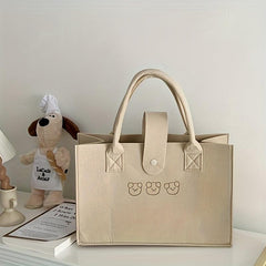 Little Bear Satchel Bag Casual Textured Tote Bag Soft Versatile Handle