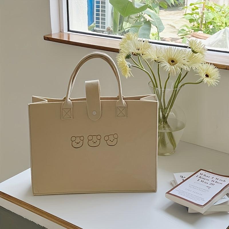 Little Bear Satchel Bag Casual Textured Tote Bag Soft Versatile Handle