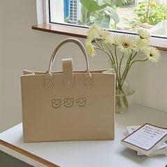 Little Bear Satchel Bag Casual Textured Tote Bag Soft Versatile Handle