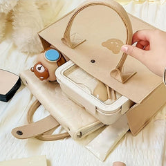 Little Bear Satchel Bag Casual Textured Tote Bag Soft Versatile Handle