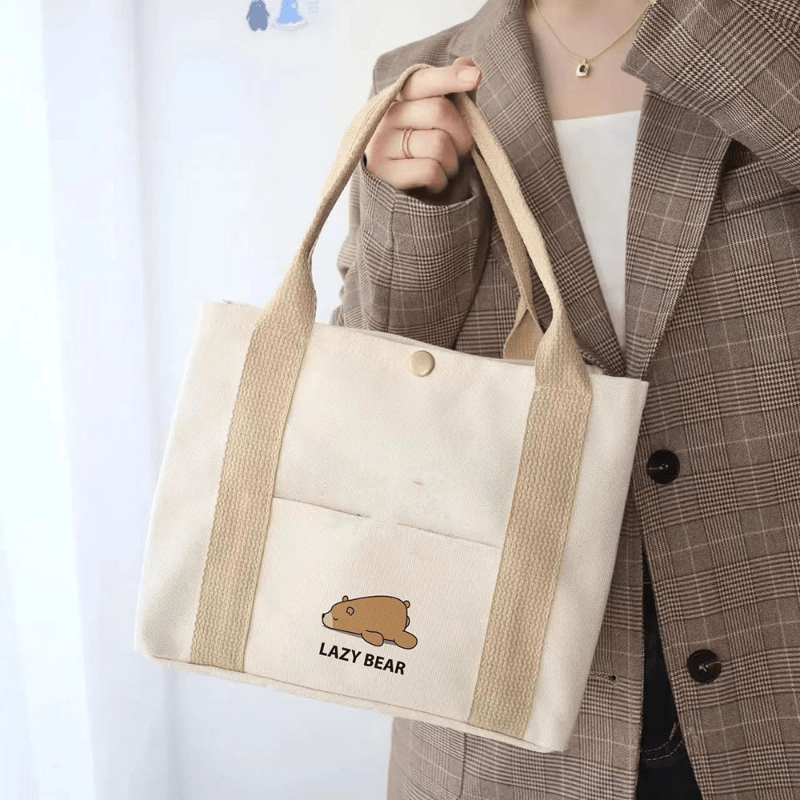 Animal Print Canvas Shoulder Bag Double Handle Tote Bag