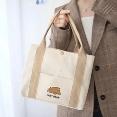 Animal Print Canvas Shoulder Bag Double Handle Tote Bag