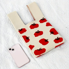 Fruit Pattern Crochet Bag Women's Knitted Fabric Wrist Bag