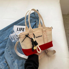Colorblock Square Crossbody Bag with Embroidery and Pendant