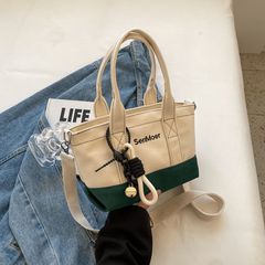 Colorblock Square Crossbody Bag with Embroidery and Pendant